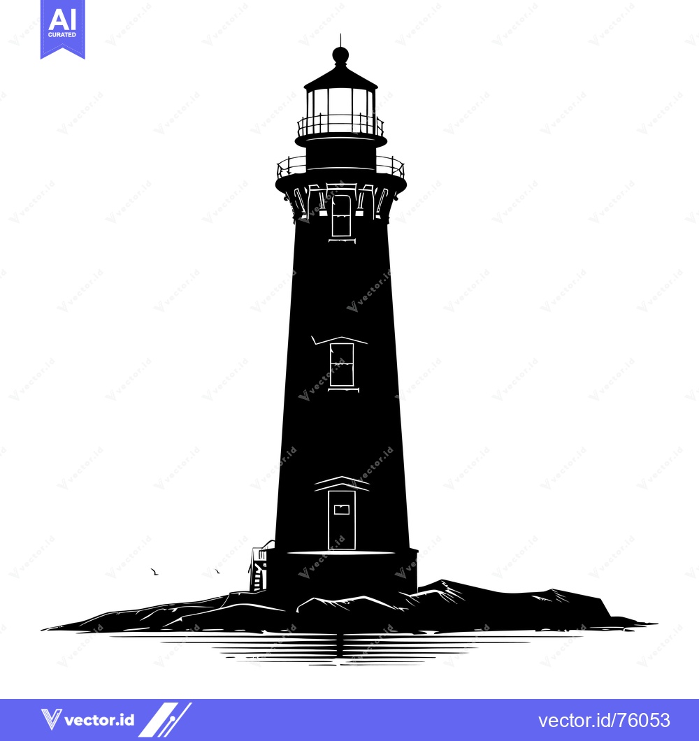Premium Vector dari Silhouette of a Tall Lighthouse on a Rocky Coastline