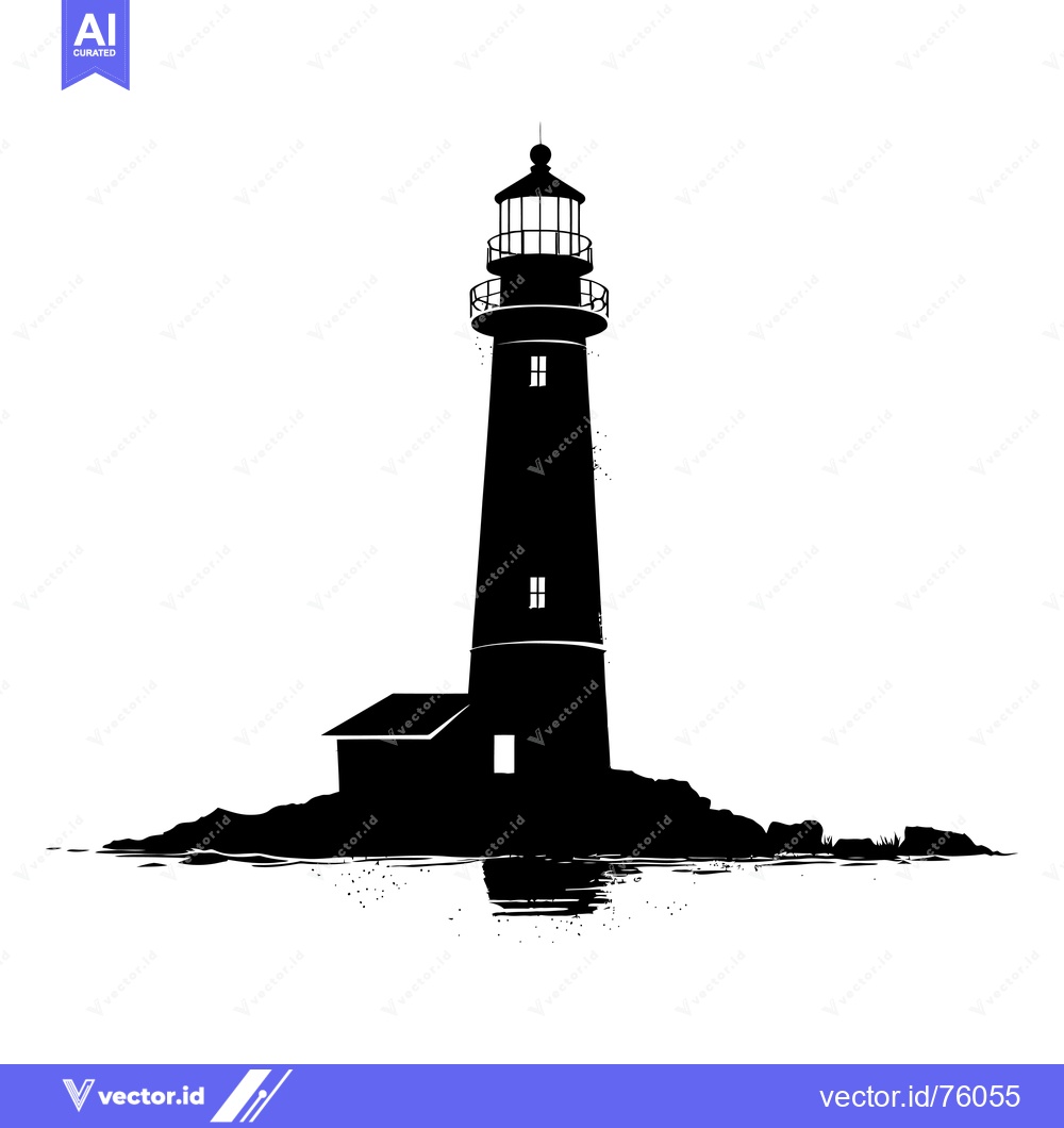 Premium Vector of Black and White Silhouette of a Lighthouse on a Rocky Coast