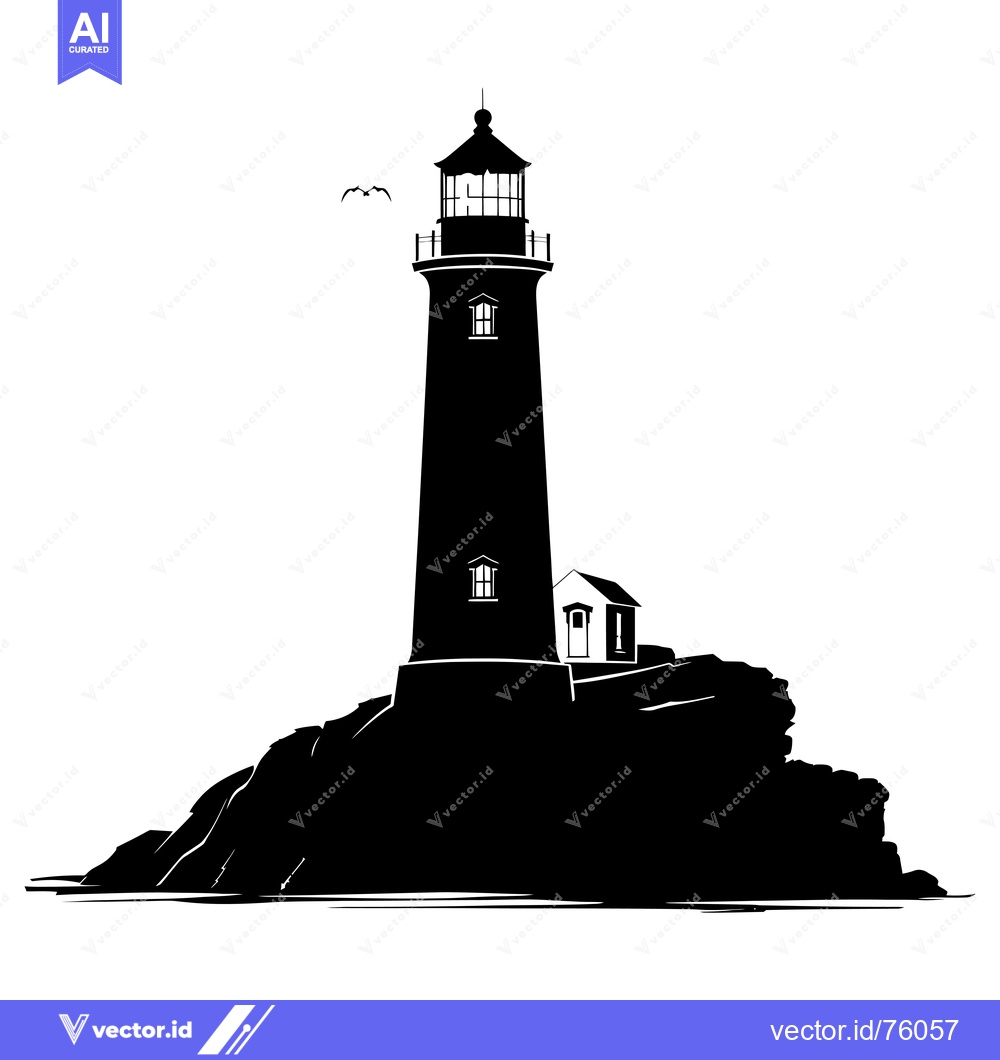 Premium Vector dari Black and White Silhouette of a Lighthouse on a Cliff