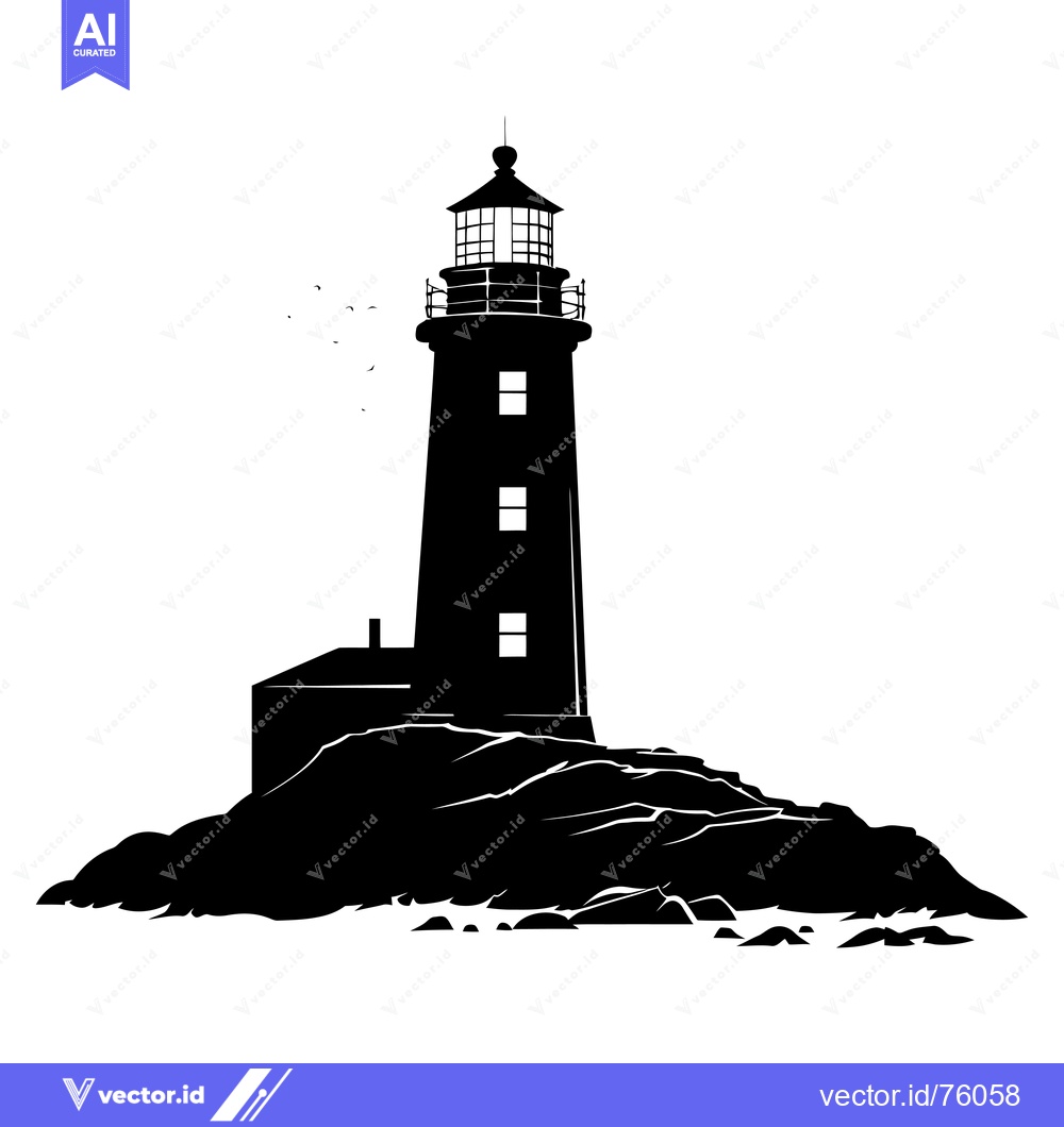 Premium Vector of Silhouette of a Lighthouse on Rocky Coastline