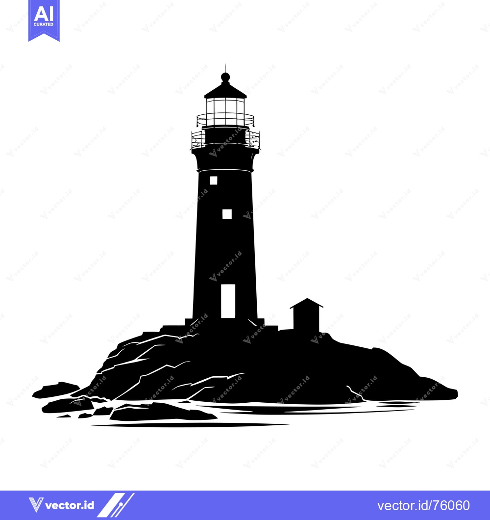 Premium Vector dari Silhouette of a Lighthouse on a Rocky Outcropping
