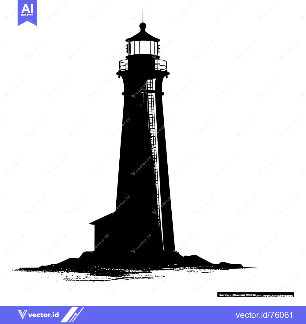 Premium Vector dari Black and White Silhouette of a Lighthouse on a Coastline