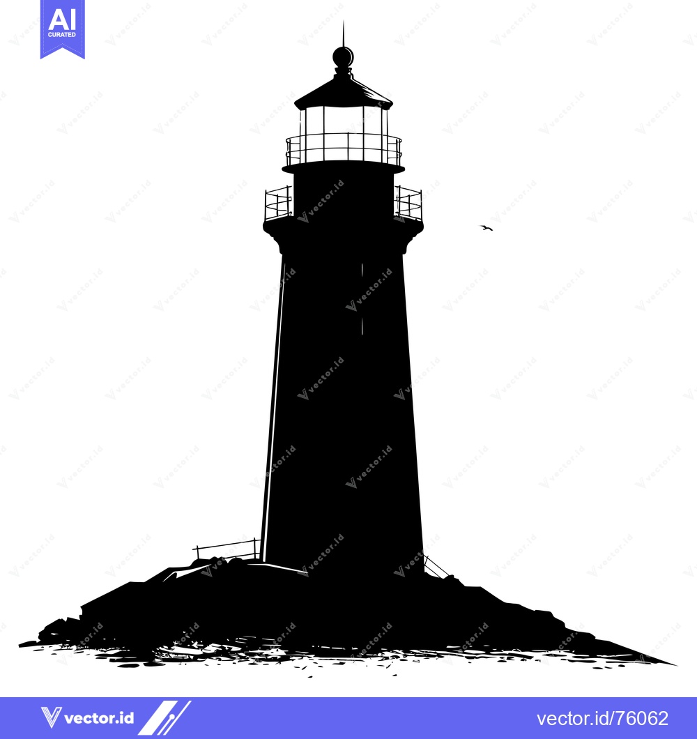 Premium Vector dari A Silhouette of a Lighthouse on a Rocky Outcropping
