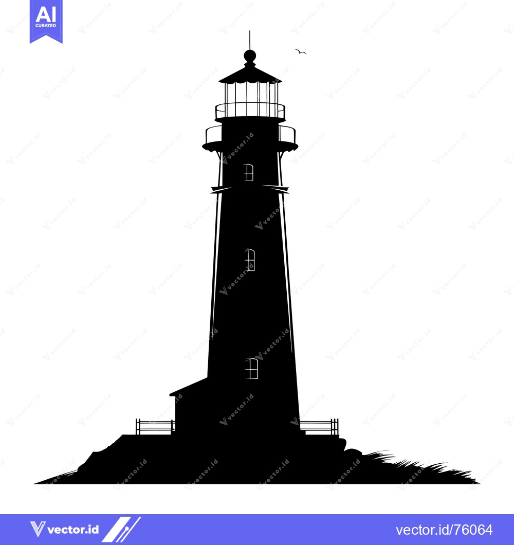Premium Vector of Silhouette of a Tall Lighthouse on a Cliffside