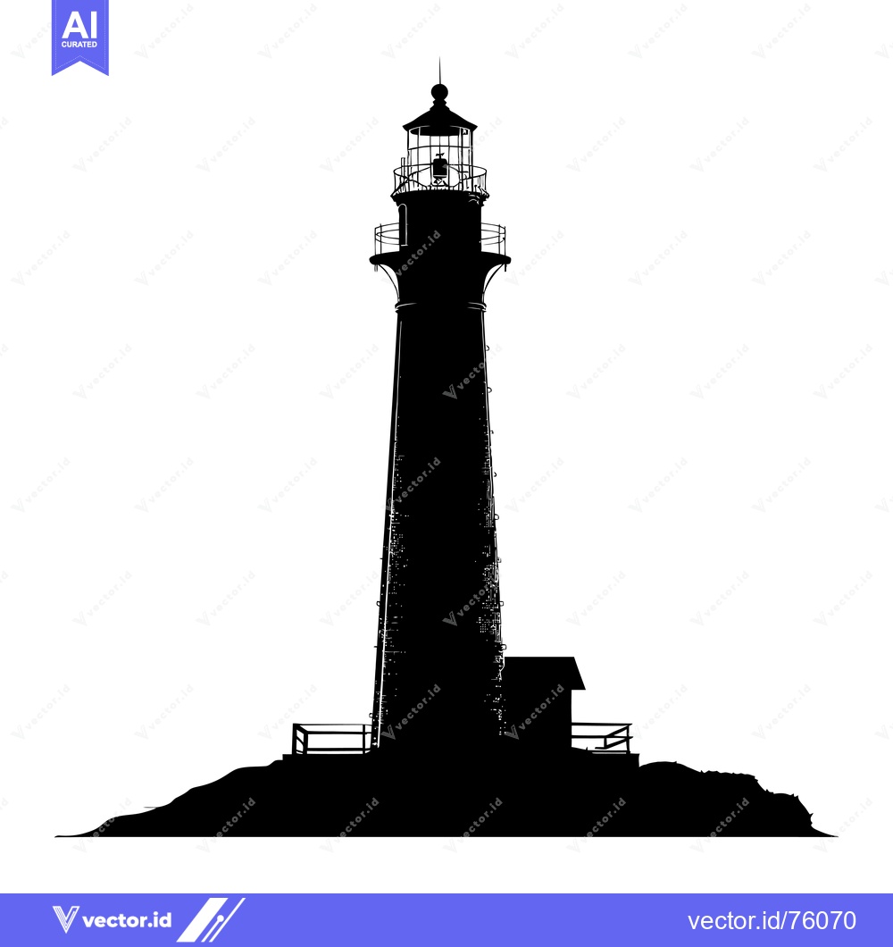 Premium Vector dari Silhouette of a Tall Lighthouse on a Cliffside