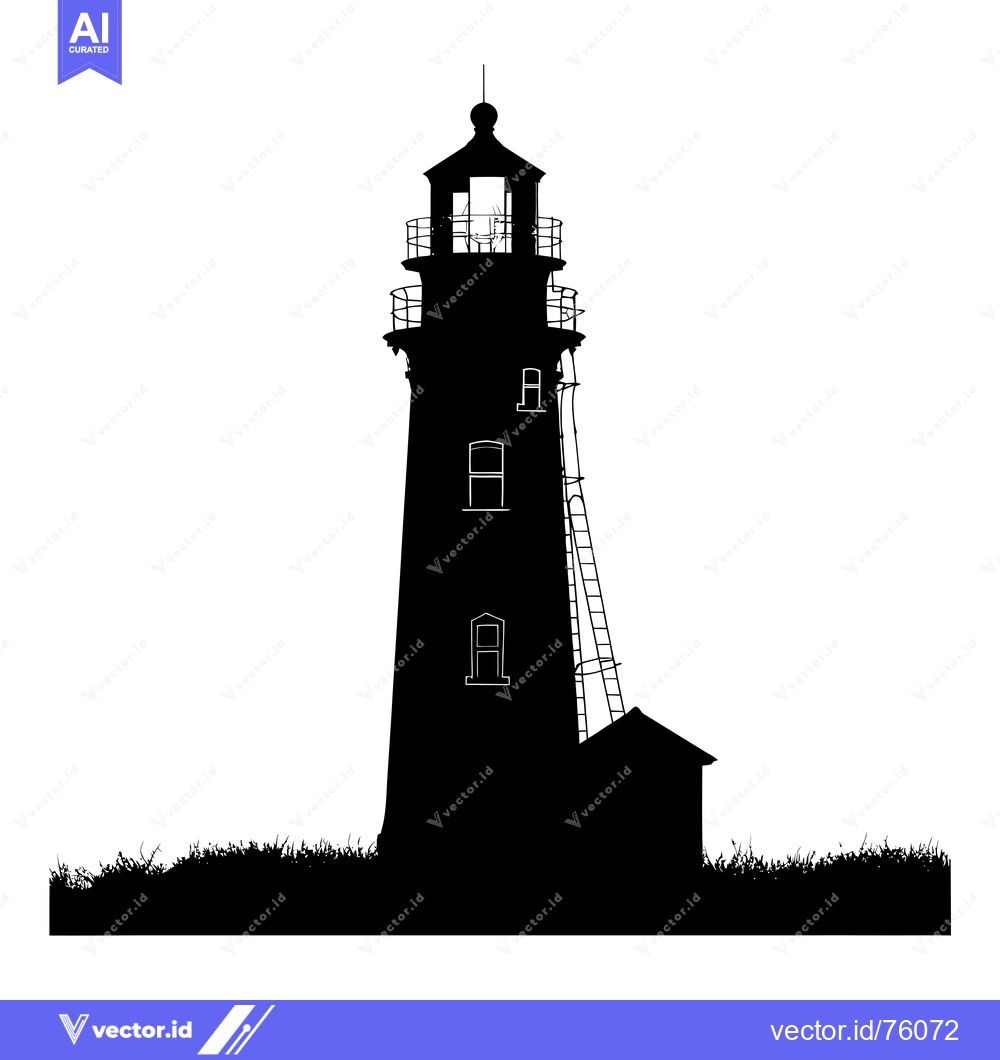 Premium Vector of Black and White Silhouette of a Lighthouse with a Small Building and G