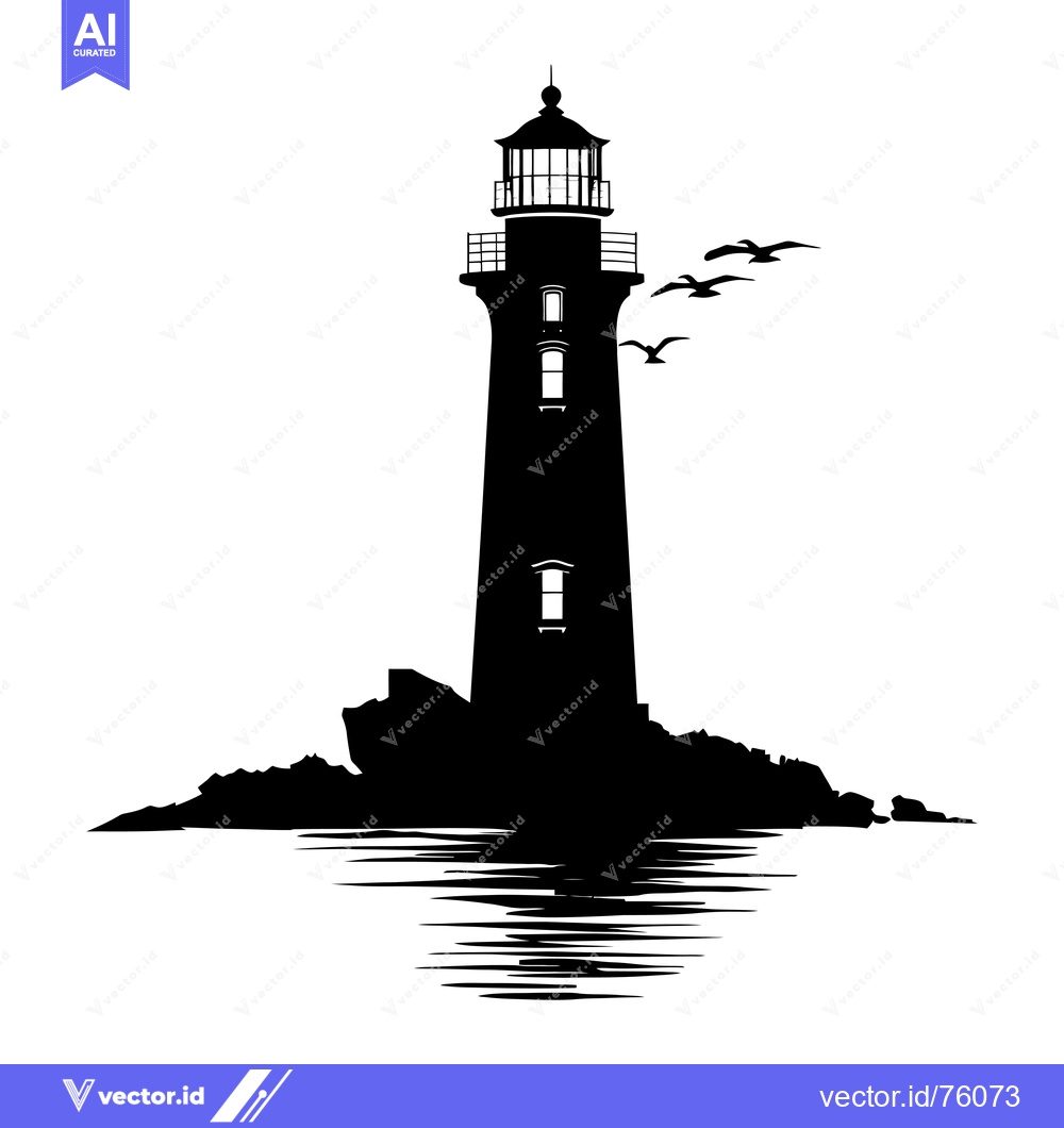Premium Vector dari Silhouette of a lighthouse with seagulls flying over it