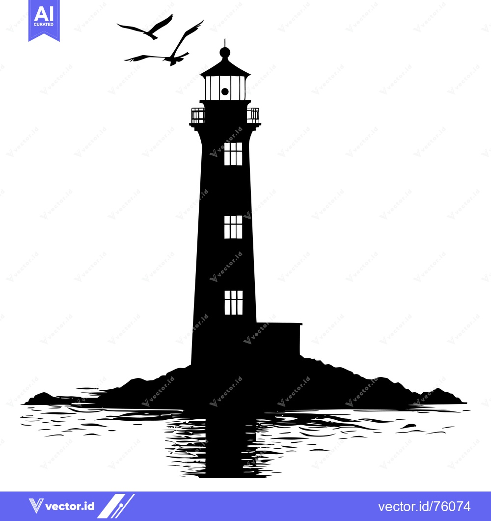 Premium Vector of Silhouette of a Lighthouse with Birds Flying Overhead
