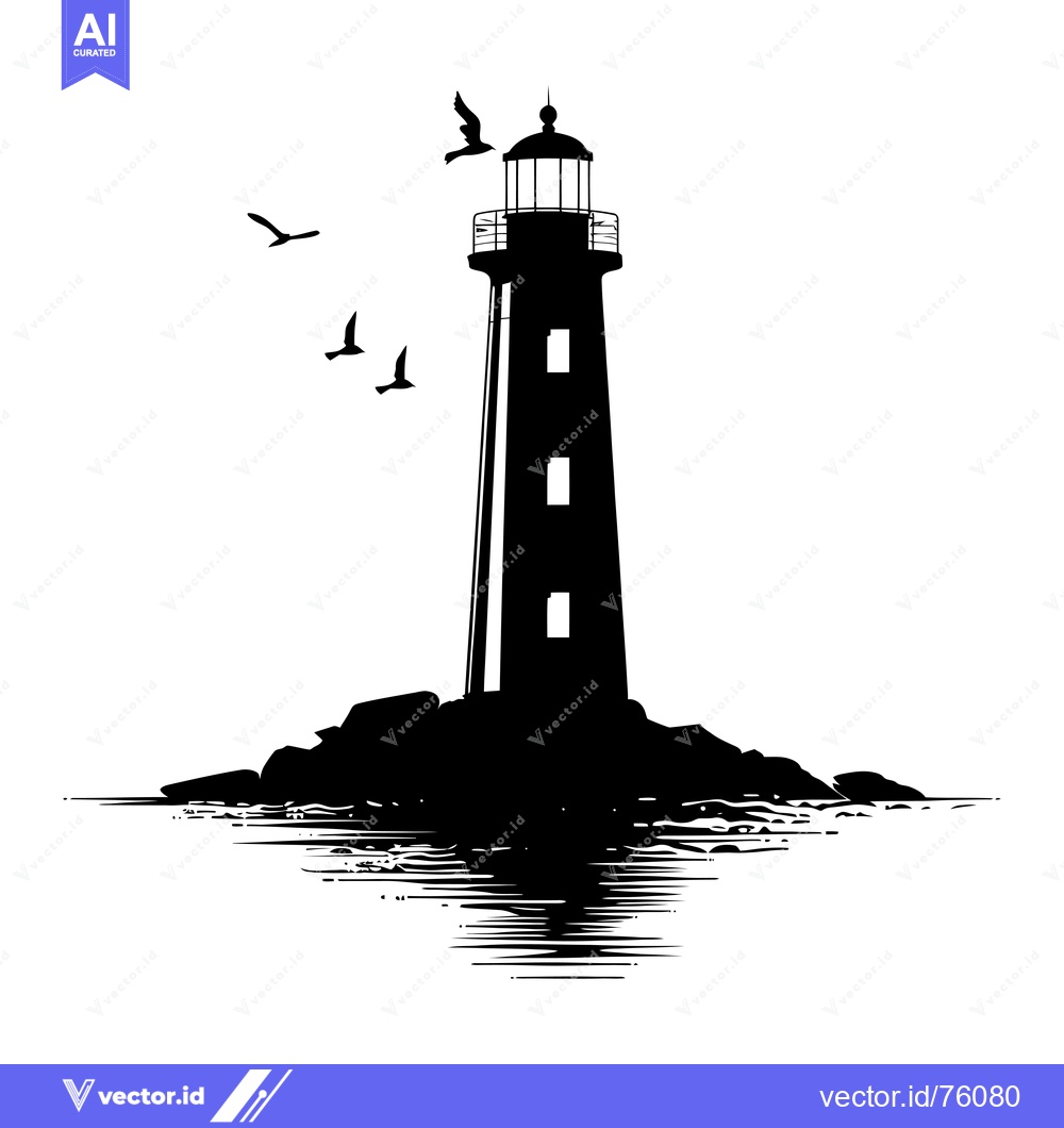 Premium Vector of Black and White Silhouette of a Lighthouse on a Rocky Outcropping with