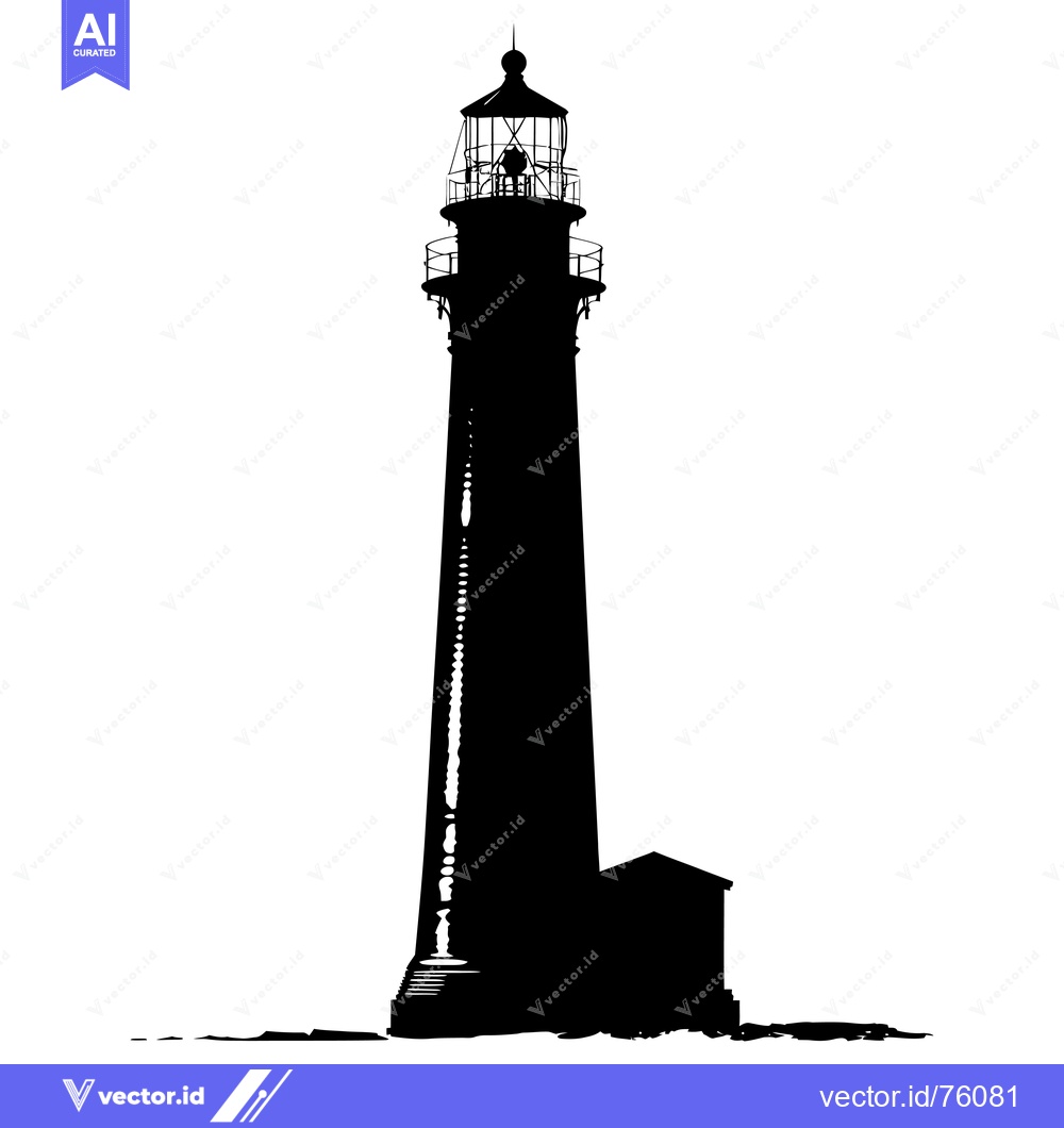 Premium Vector dari Silhouette of a Tall Lighthouse with a Small Building at its Base