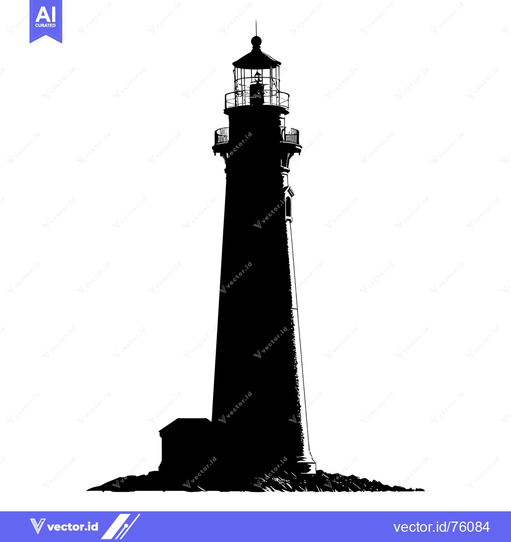 Premium Vector dari Silhouette of a Tall Lighthouse on a Rocky Coastline