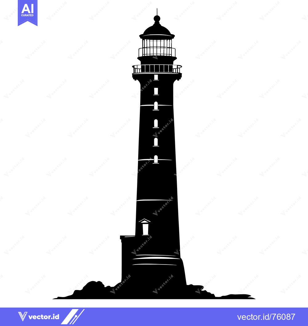 Premium Vector dari Black and White Silhouette of a Lighthouse on Rocks