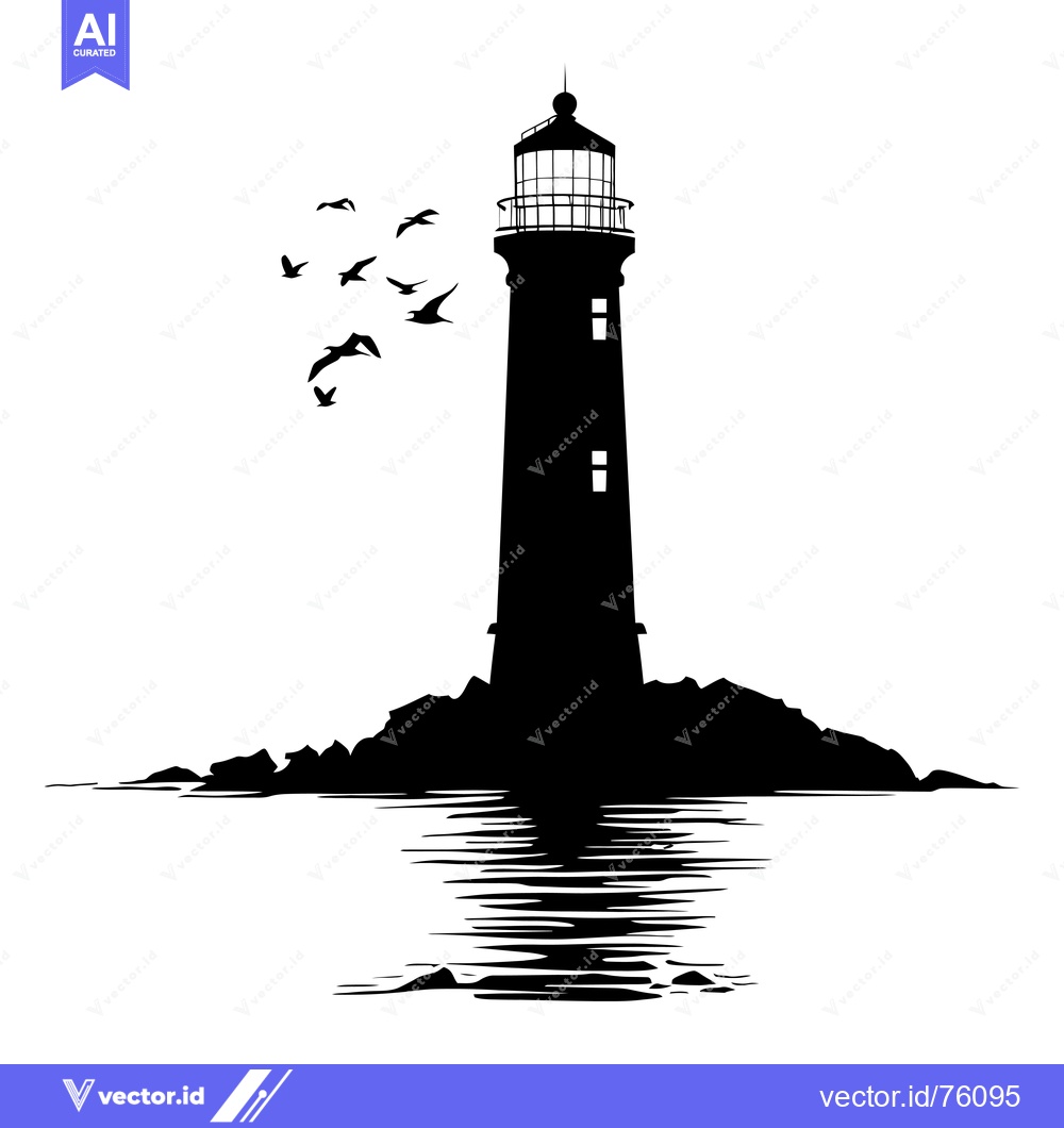 Premium Vector dari Silhouette of a lighthouse on a rocky coast with birds flying overhead