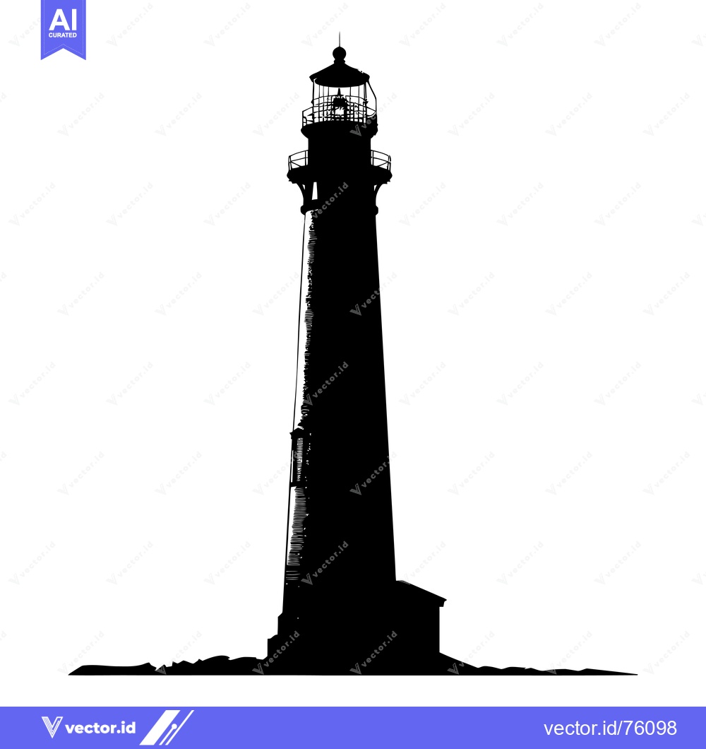 Premium Vector of Black and White Silhouette of a Lighthouse with a Detailed Design