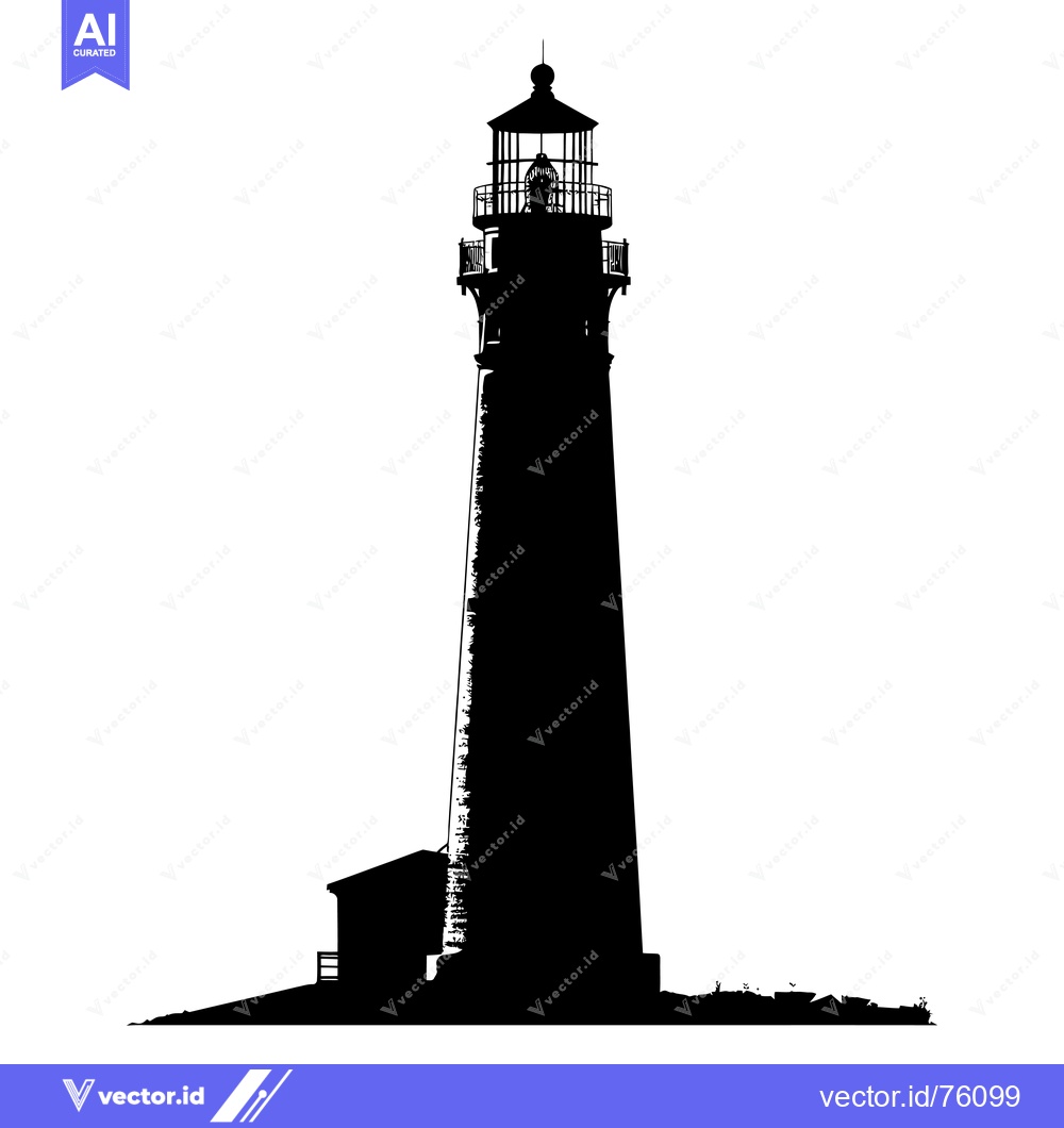 Premium Vector dari Black and White Silhouette of a Tall Lighthouse