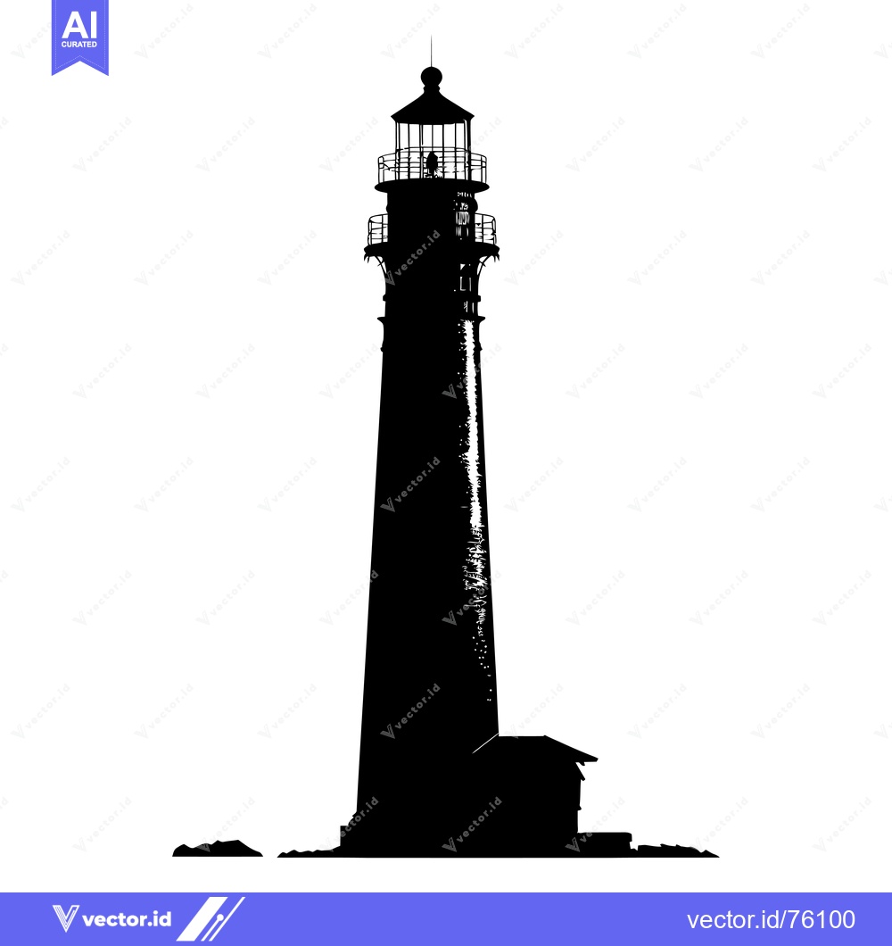 Premium Vector dari Silhouette of a Tall Lighthouse with a Small Building at its Base