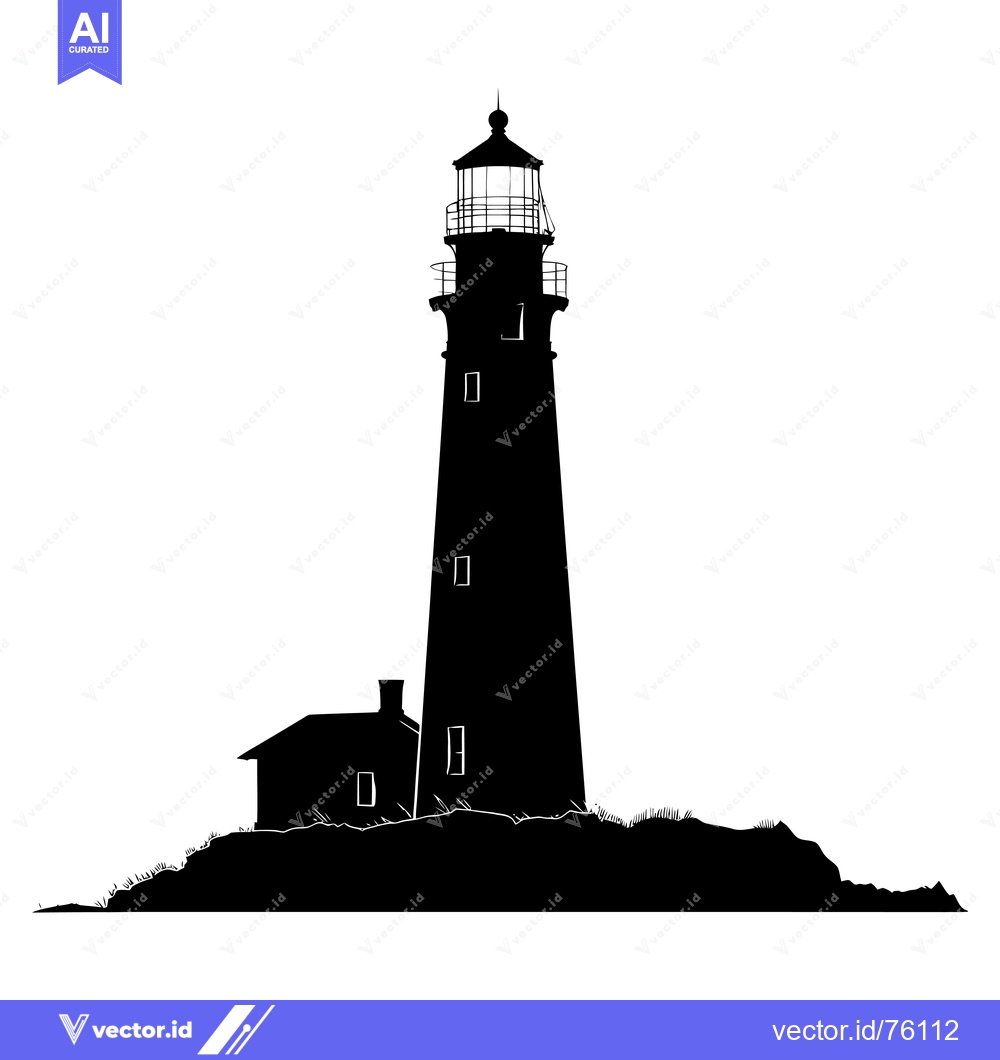 Premium Vector of Black and White Silhouette of a Lighthouse on a Cliff