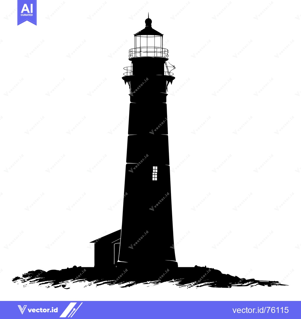 Premium Vector dari Silhouette of a Lighthouse on a Rocky Coastline