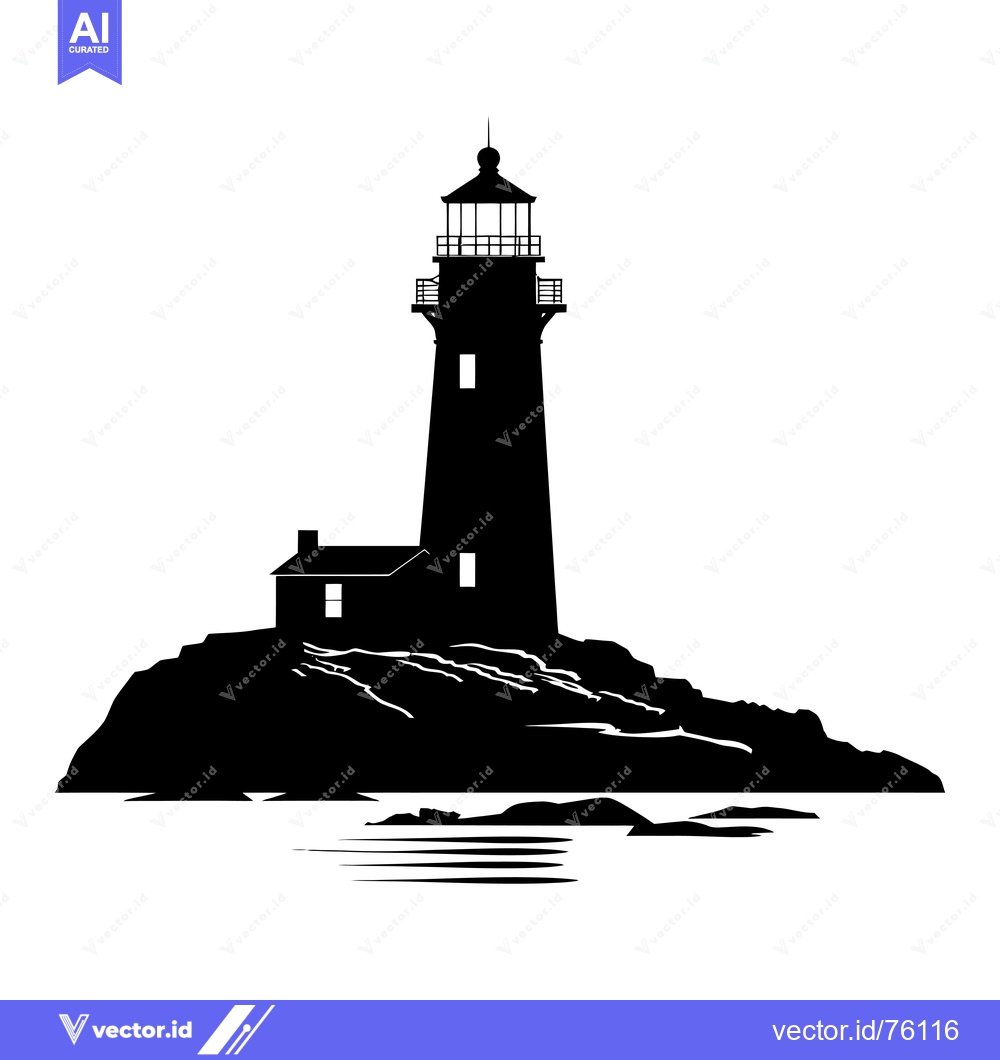 Premium Vector of Silhouette of a Lighthouse on a Rocky Outcropping