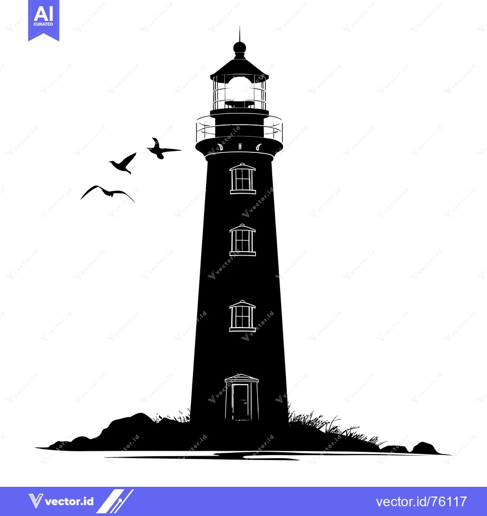 Premium Vector of Silhouette of a lighthouse with birds flying overhead