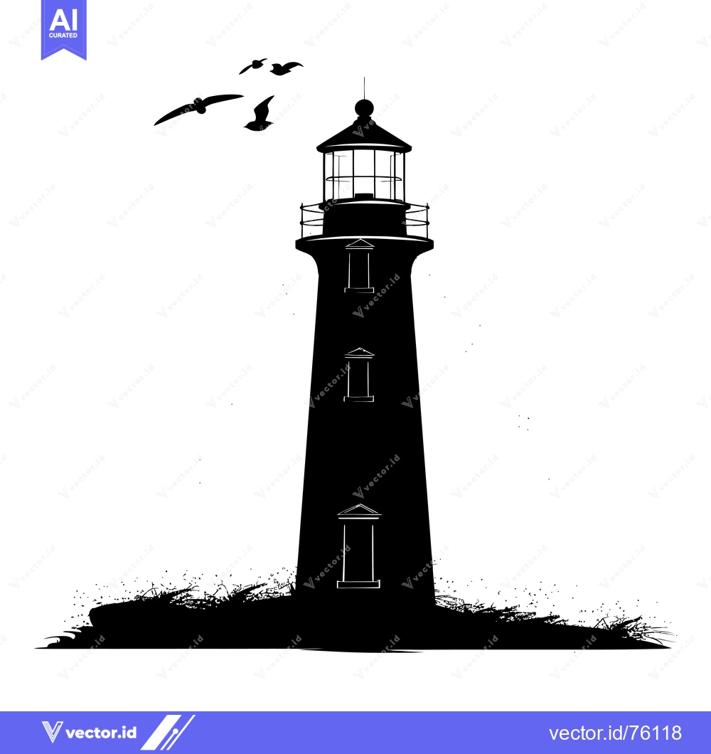 Premium Vector dari Silhouette of a lighthouse with birds flying overhead