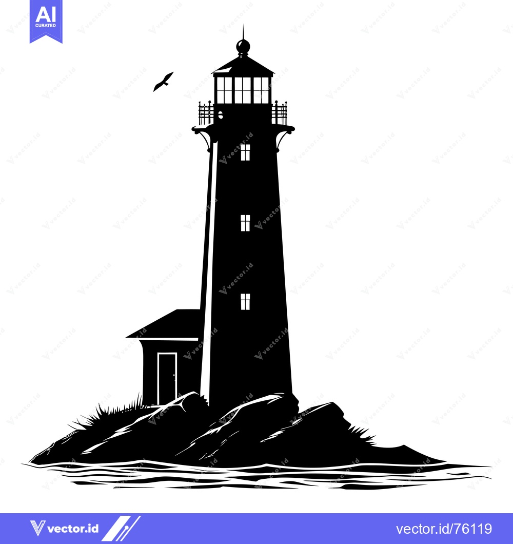 Premium Vector of Silhouette of a Lighthouse on a Rocky Island