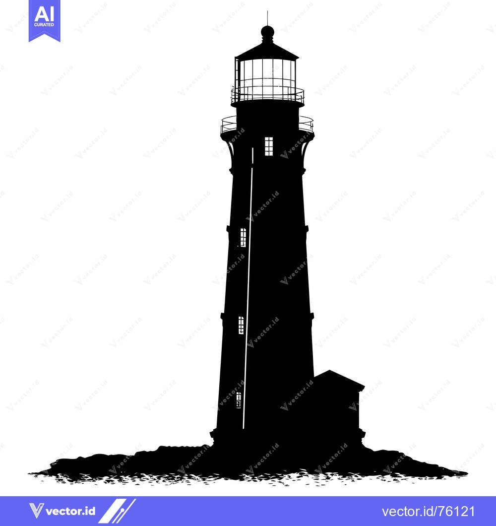 Premium Vector of Silhouette of a Tall Lighthouse with a Lantern Room