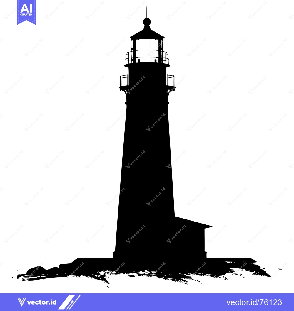 Premium Vector dari Black and White Silhouette of a Tall Lighthouse on a Rocky Shore