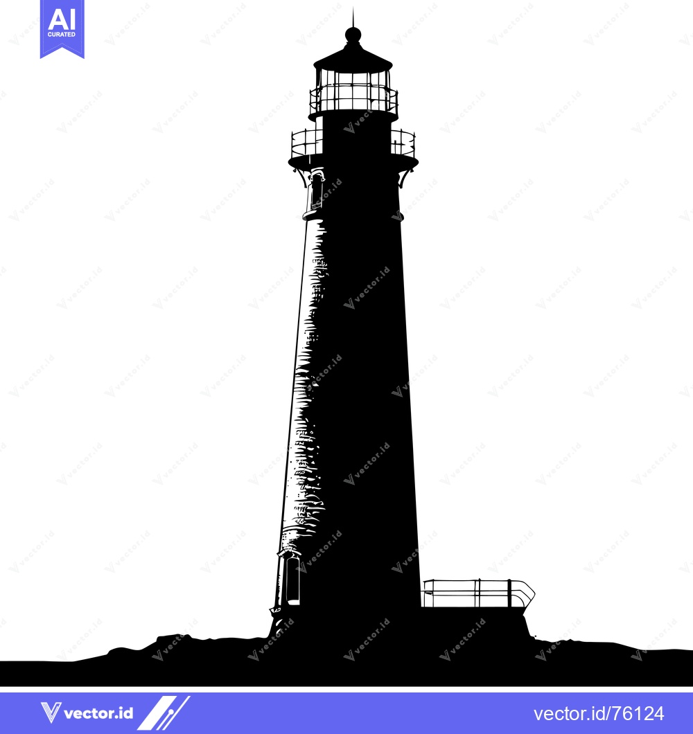 Premium Vector of Black and White Silhouette of a Tall Lighthouse