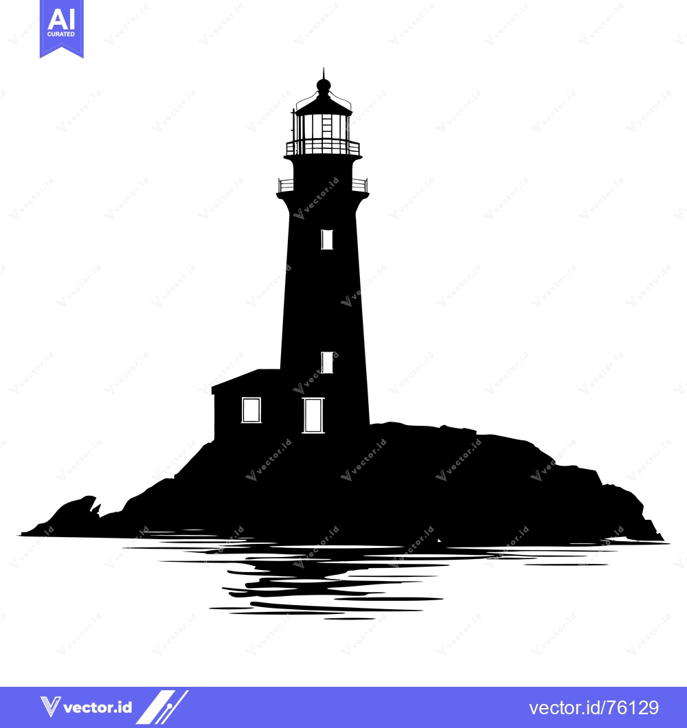 Premium Vector dari Silhouette of a Lighthouse on a Rocky Outcropping with Water Reflectio