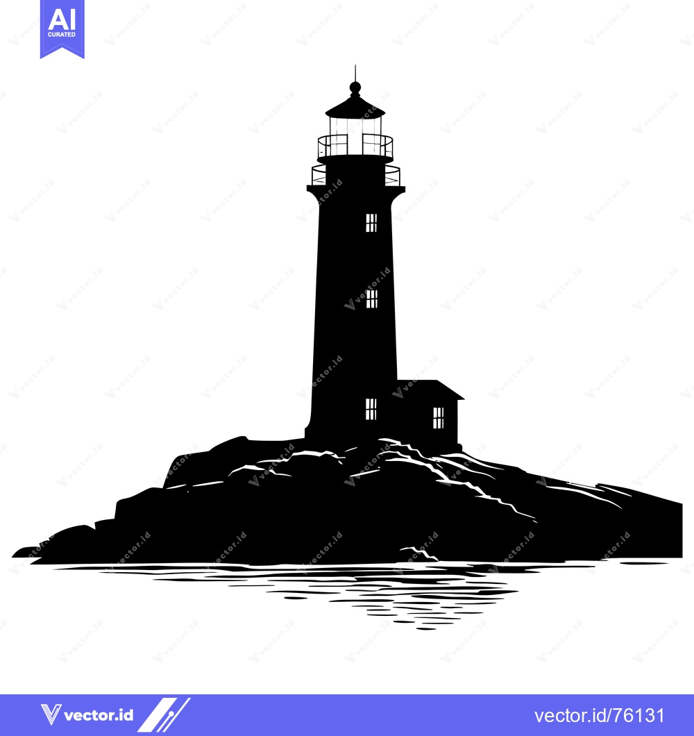 Premium Vector dari Black and White Silhouette of a Lighthouse on a Rocky Outcropping