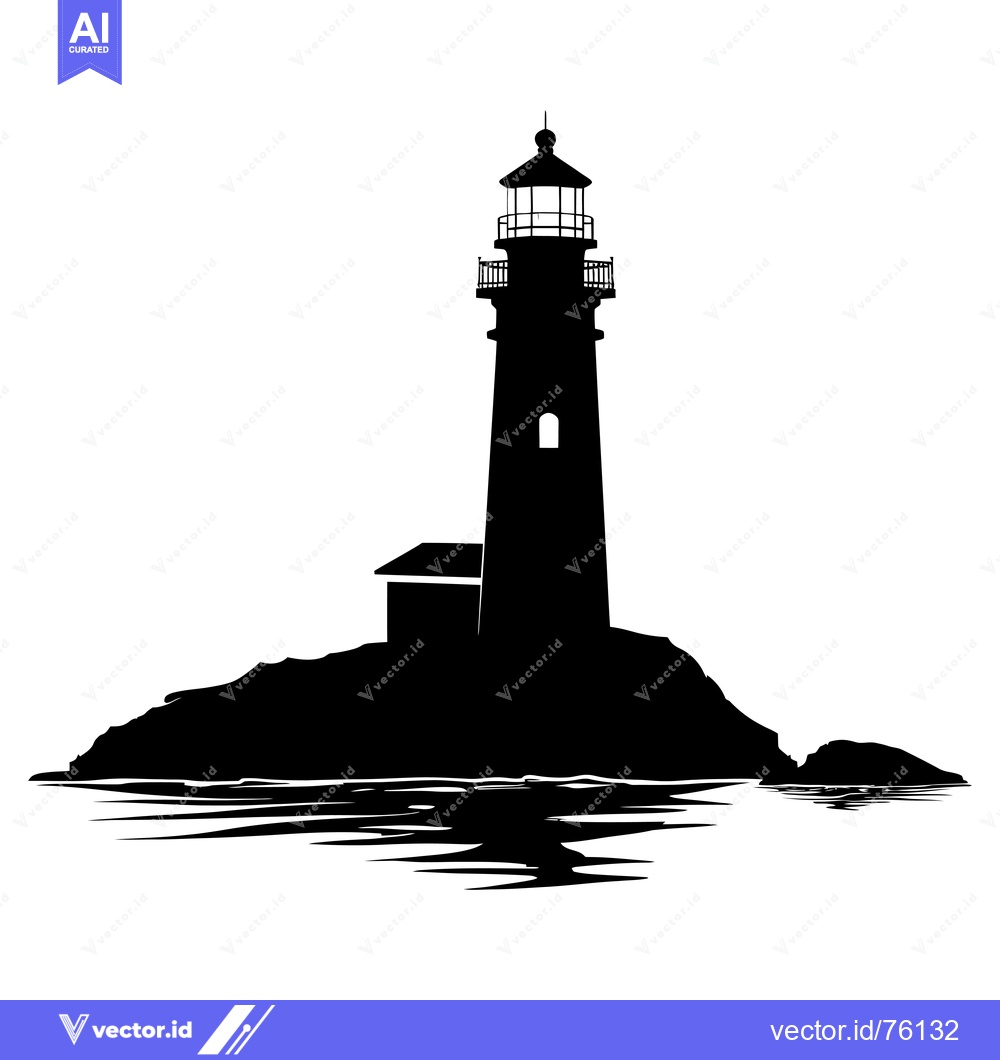 Premium Vector of Silhouette of a Lighthouse on a Rocky Island with Water Reflection
