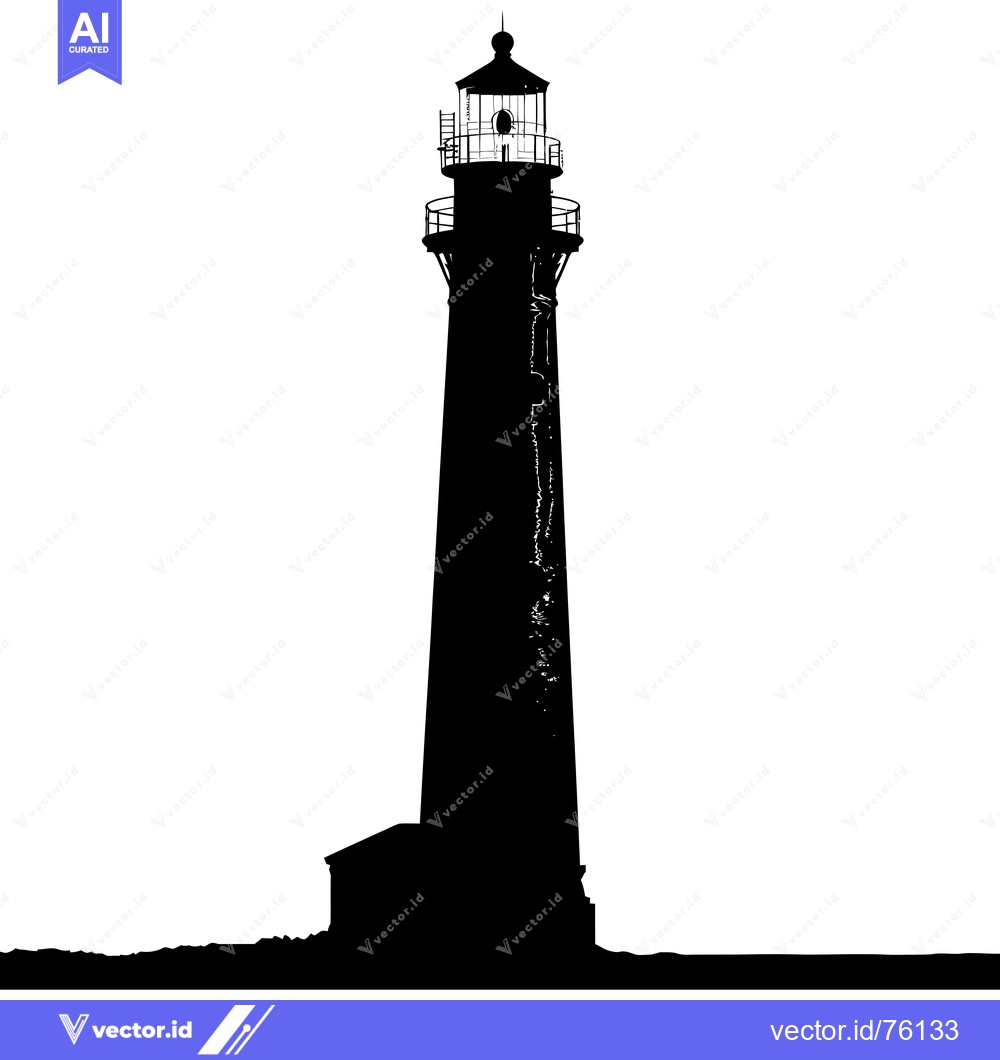 Premium Vector of A Silhouette of a Tall Lighthouse with a Light On