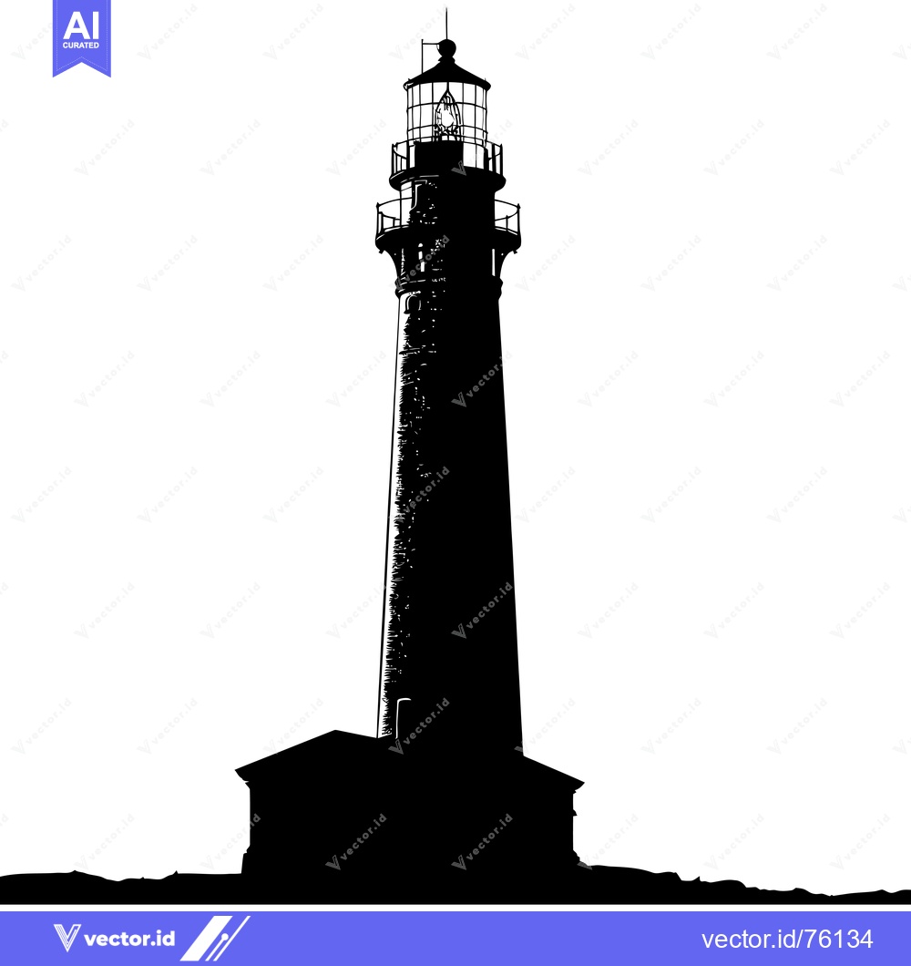 Premium Vector of A Silhouette of a Tall Stone Lighthouse with a Light on Top