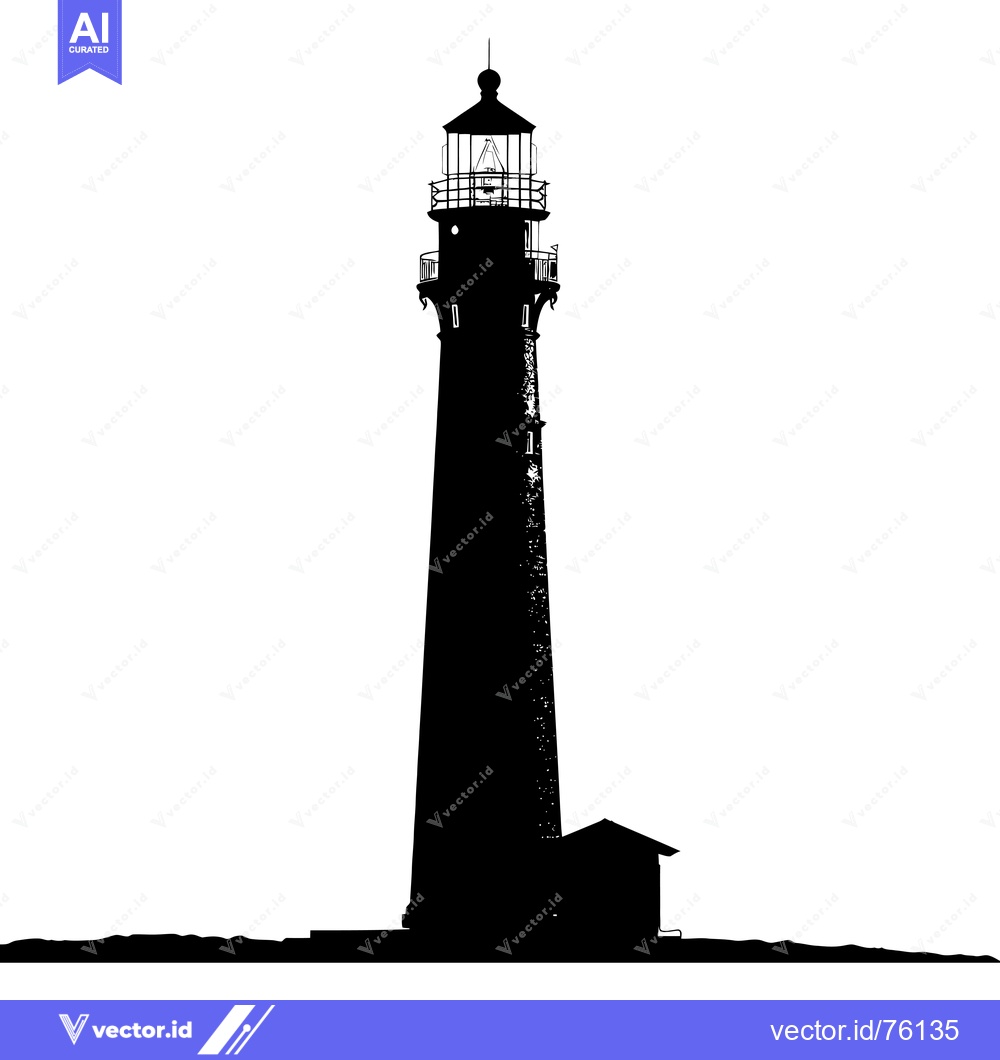 Premium Vector dari Black and White Silhouette of a Tall Lighthouse with a Small Building