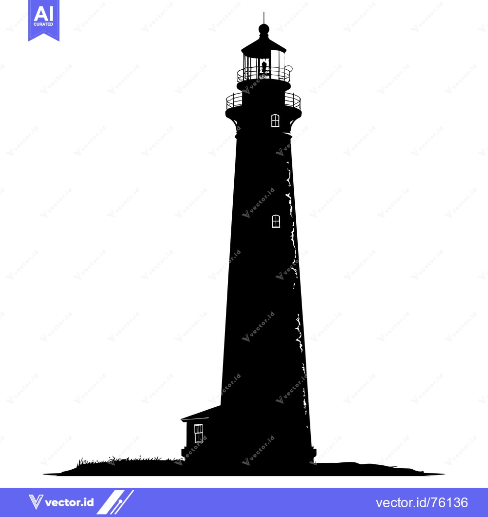 Premium Vector dari Black and White Silhouette of a Lighthouse with a Small Window