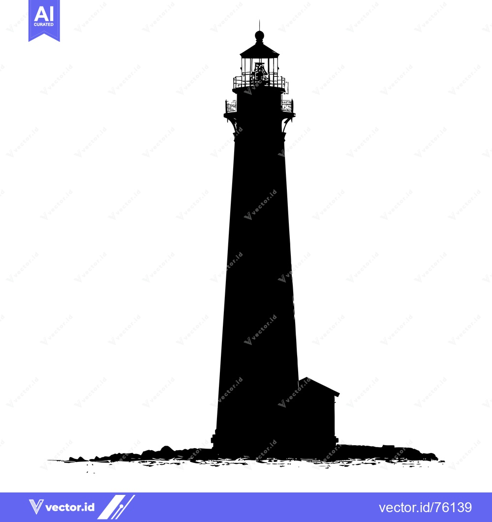 Premium Vector dari A Silhouetted Lighthouse Towering Over Rocks