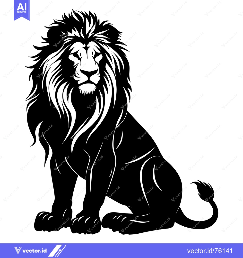 Premium Vector dari Black and White Silhouette of a Seated Lion