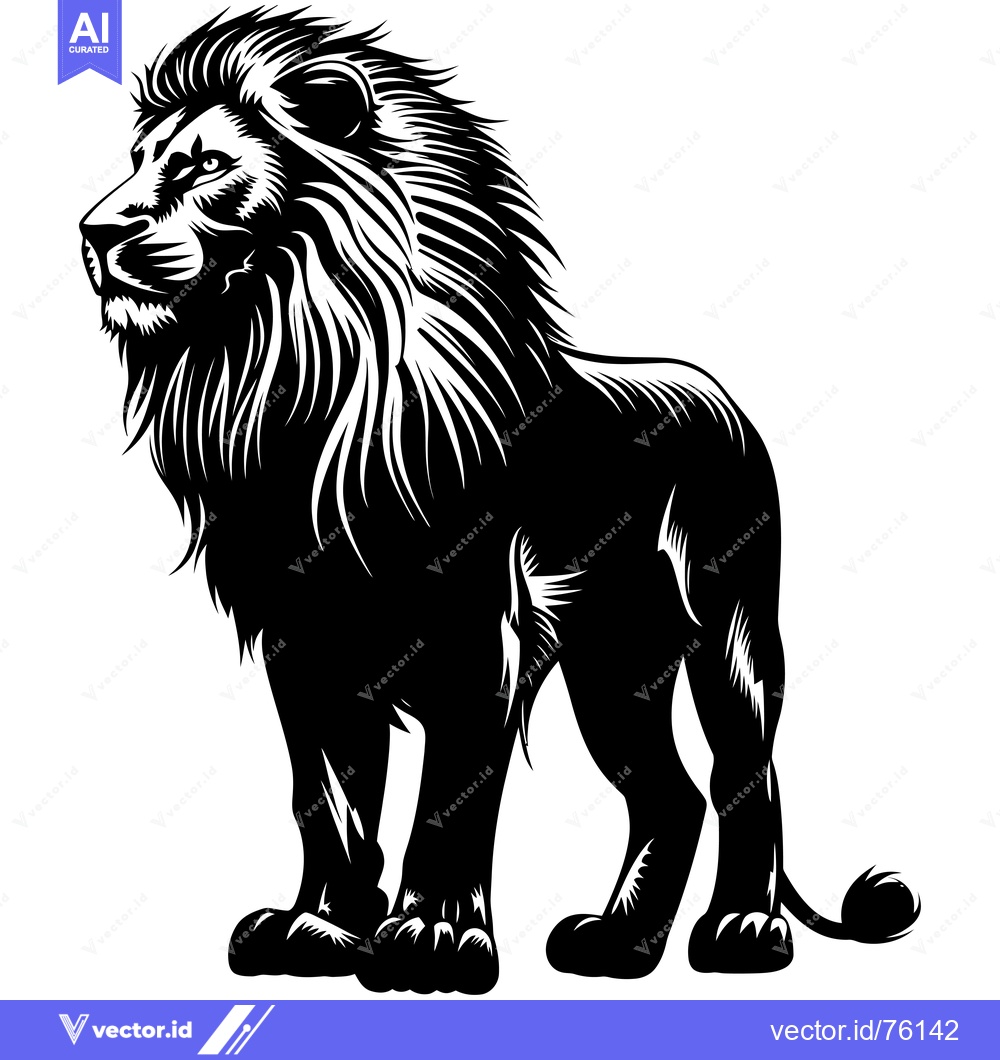 Premium Vector of Black and White Illustration of a Lion Standing