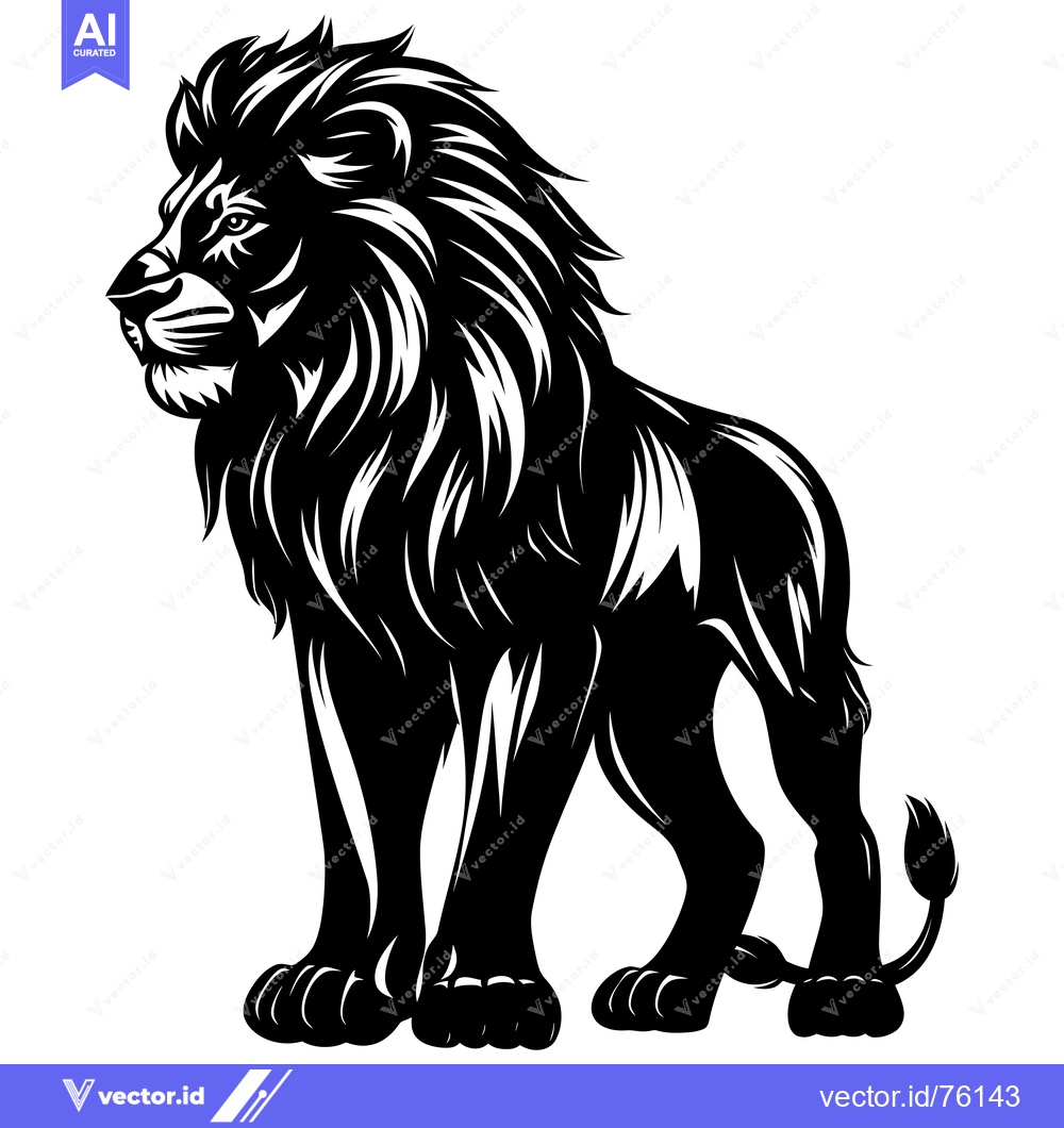 Premium Vector dari Black and White Silhouette of a Proud Lion Standing Tall