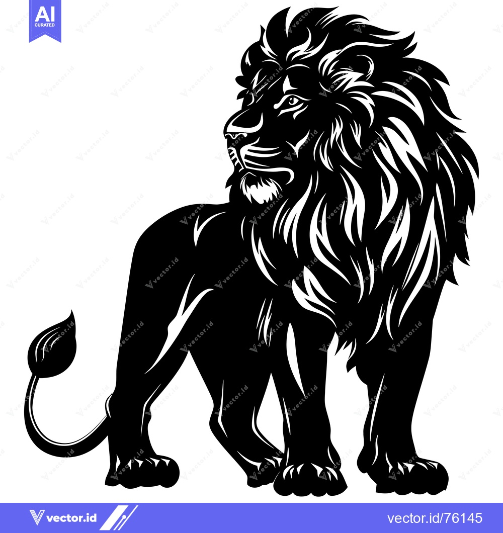 Premium Vector dari A Black and White Silhouette of a Lion Standing Tall