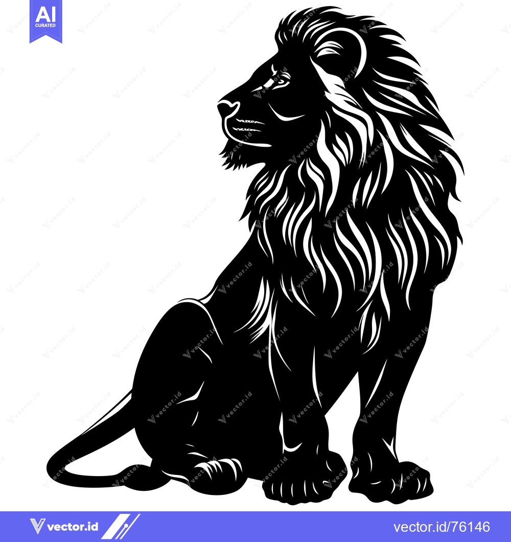 Premium Vector of Black and White Silhouette of a Sitting Lion