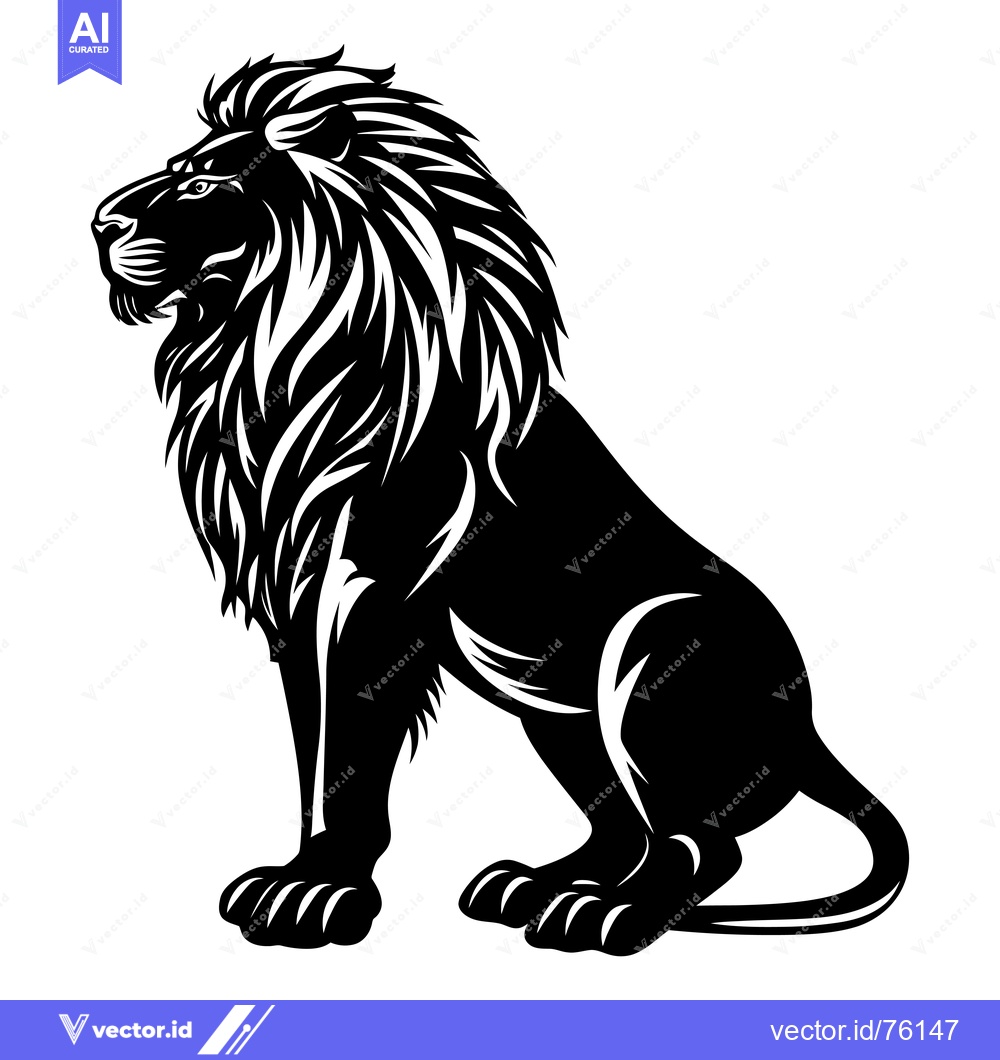 Premium Vector dari Black and White Illustration of a Sitting Lion