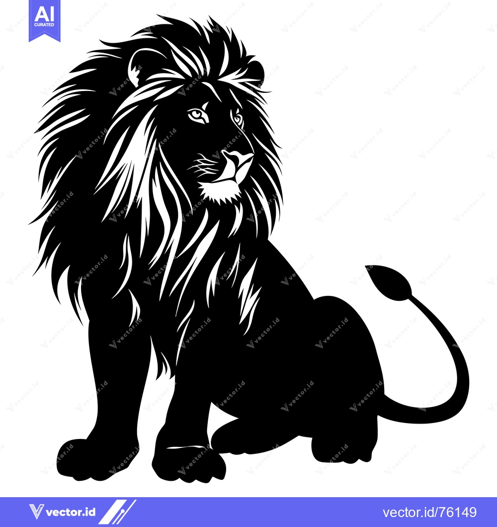 Premium Vector of A Black and White Silhouette of a Lion Sitting and Looking to the Side