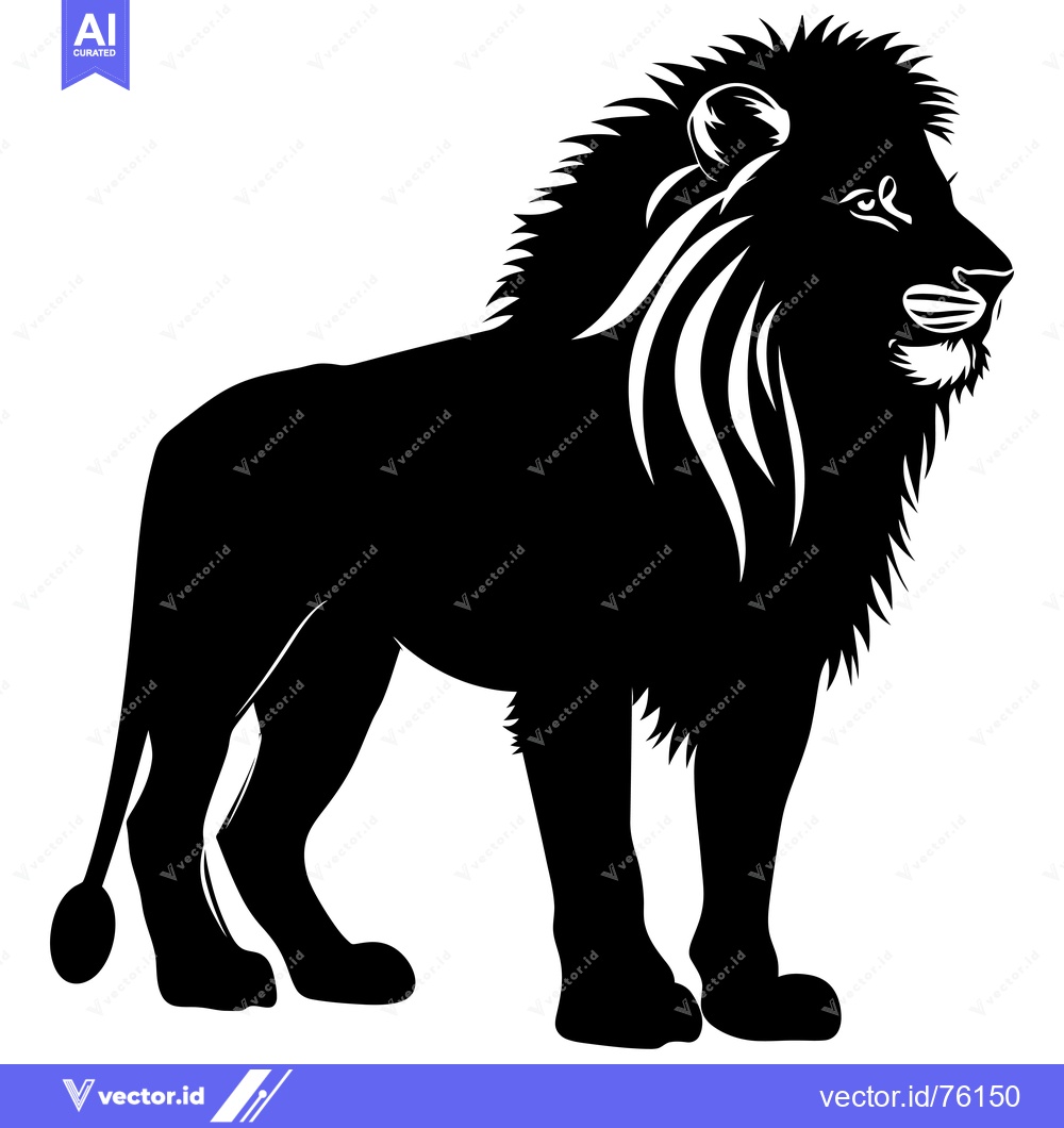 Premium Vector of Black and White Silhouette of a Standing Lion