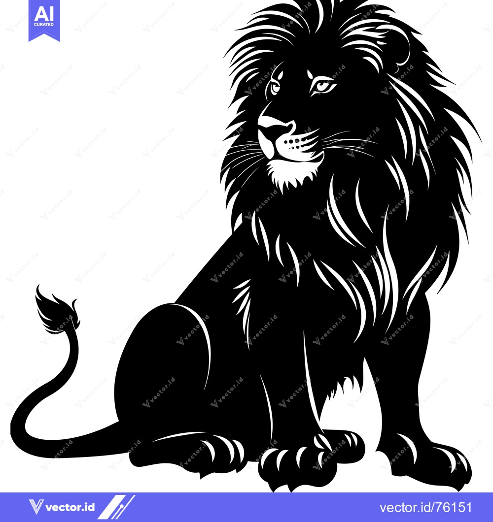 Premium Vector dari Black and White Silhouette of a Lion Sitting