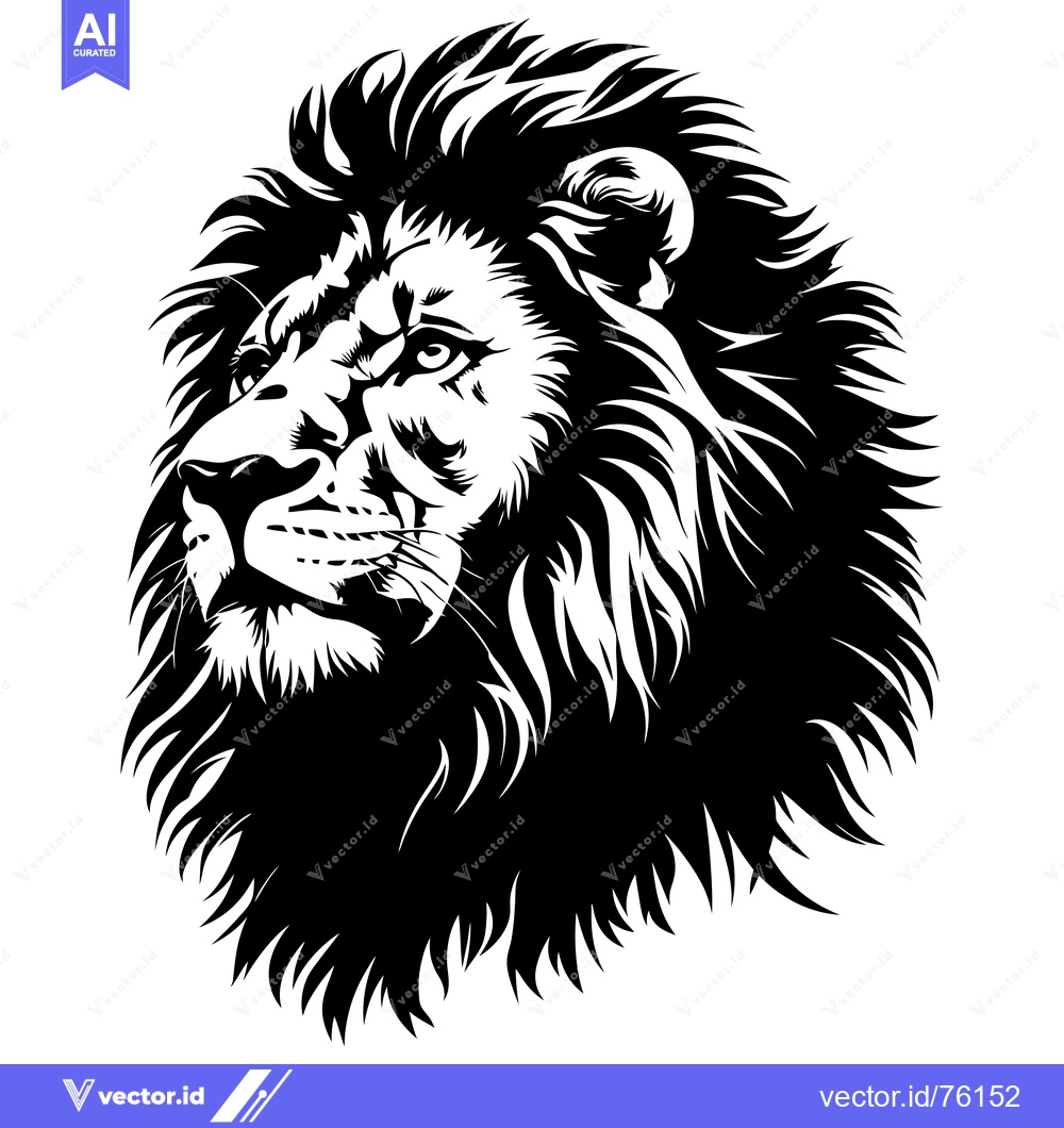 Premium Vector of Black and White Illustration of a Lion's Head in Profile