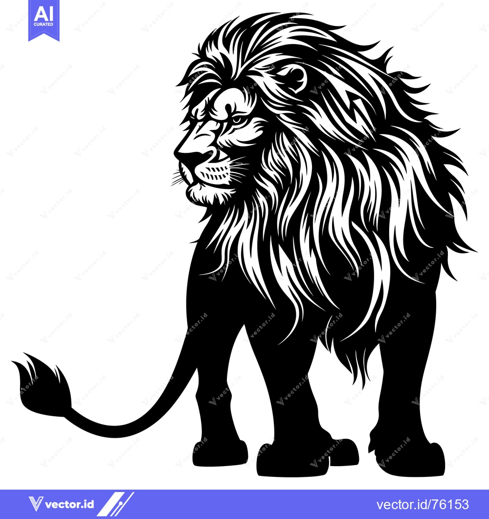 Premium Vector of A Black and White Illustration of a Lion with a Shaggy Mane
