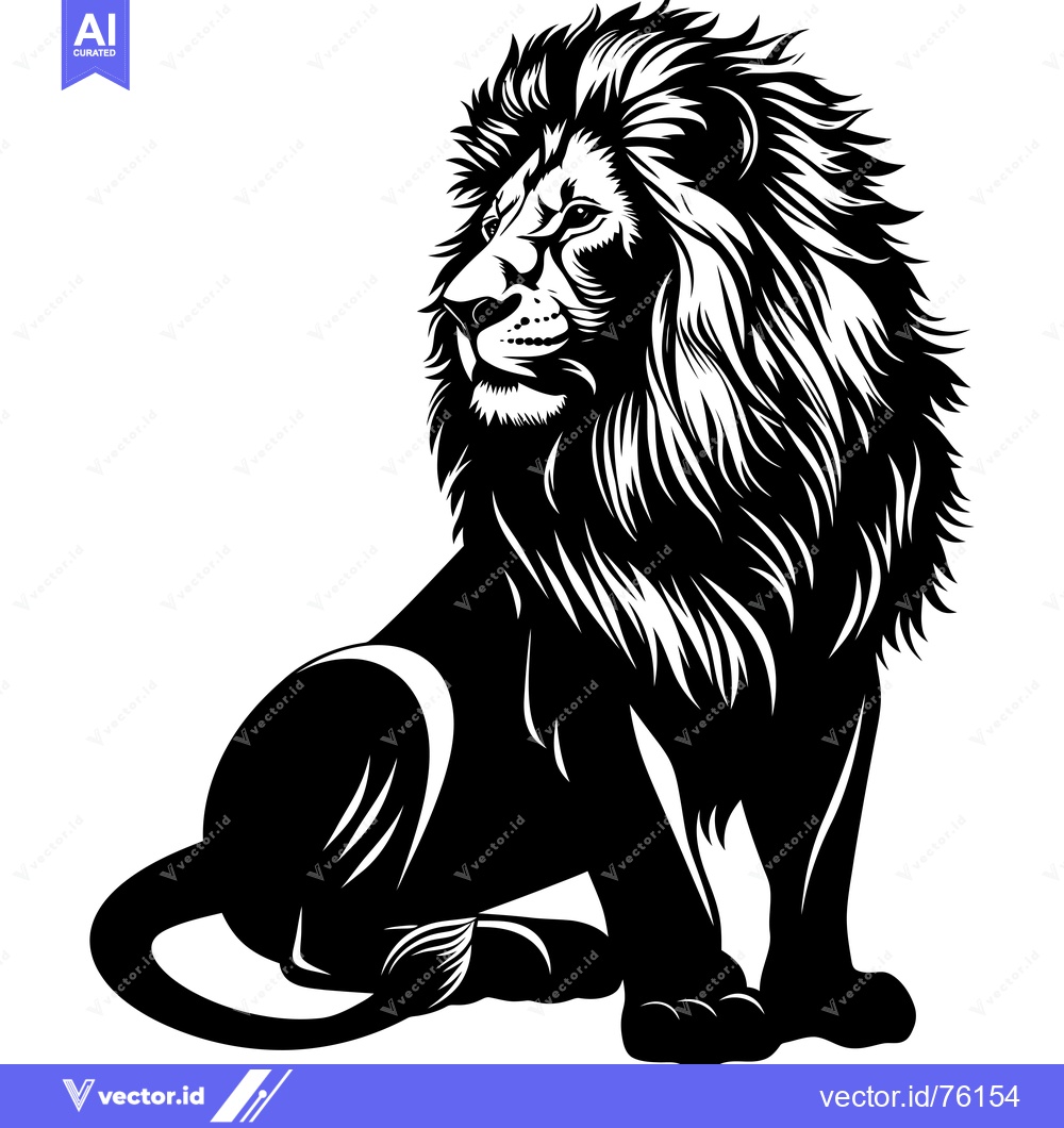 Premium Vector of Black and White Illustration of a Sitting Lion
