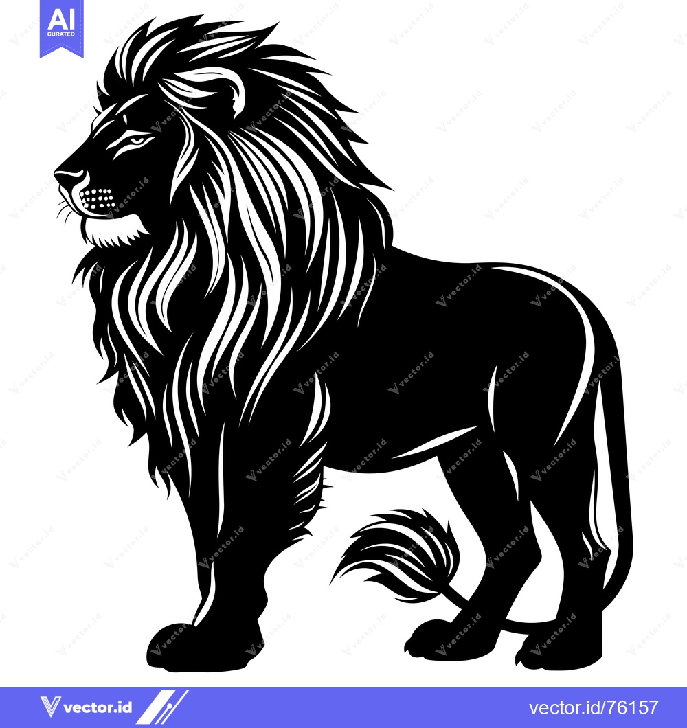Premium Vector of A Black and White Silhouette of a Standing Lion